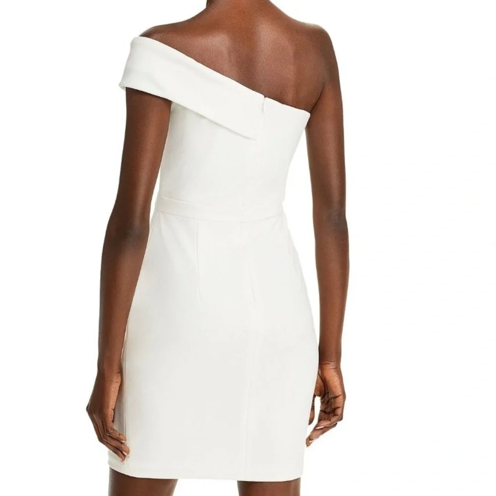 NWT AQUA SCUBA CREPE ONE SHOULDER ASYMMETRICAL MINI SHEATH DRESS WHITE SIZE 10